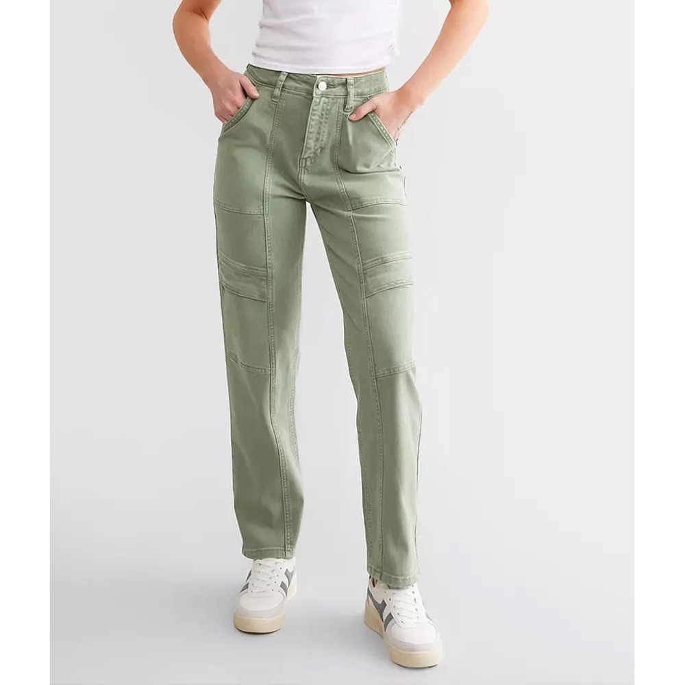 Mica Denim Women's 31 Sap Green‎ Cargo Utility Cropped Straight Pants Stretch